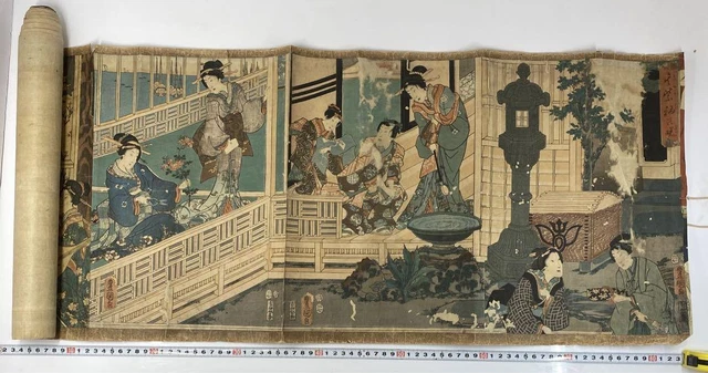 Toyokuni Utagawa Ukiyoe Woodblock Print antique art 13.8 x 80.9 inch Japanese