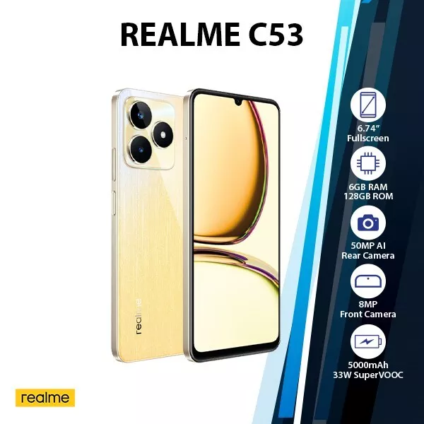Realme C53 6+128GB NFC Smartphone 90Hz Display 6.74 inchs 33W SUPERVOOC  Charge 8MP Selfie Camera Android Mobile Phones 8MP 5000m