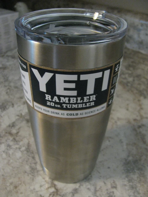 Original Yeti Rambler Tumbler Cup 20 oz Silver Stainless Steel w/ Lid and Decal