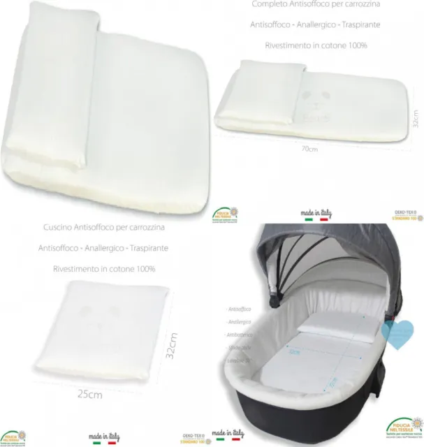 PAMBABY COMPLETO ANTISOFFOCO materassino+cuscino per carrozzina neonato  EUR 50,00 - PicClick IT
