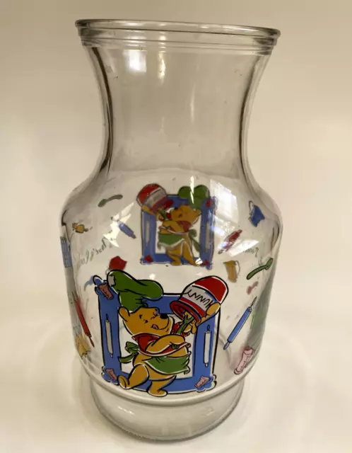 Winnie The Pooh Glass Carafe Pitcher Juice Jar, Vintage, Great Condition,