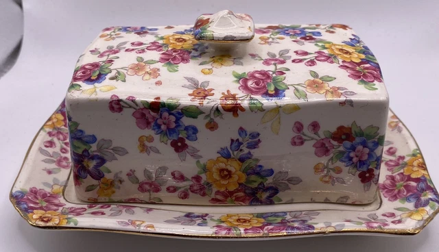 C1935 Royal Winton Grimwades Chintz 'Cotswold ' Covered Butter Dish