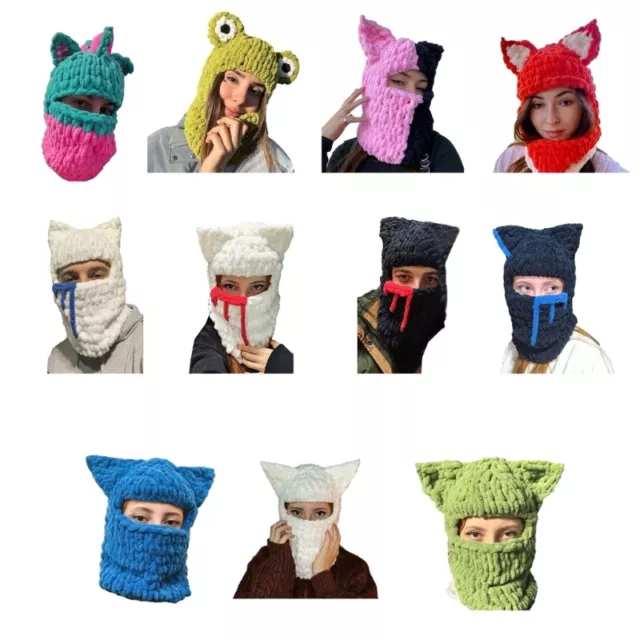 Knitted Cat Ear Hats Headdress Photo Props Chenille Yarn Handmade Headwear