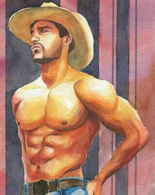 PRINT Original Art Work Watercolor Painting Gay Male Nude "Public toilet 32" 
