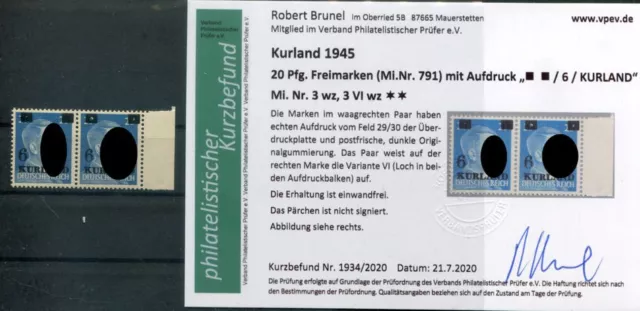 Kurland 3+3VIvz TYPENPAAR ** MNH POSTFRISCH+gepr. BEFUND 104EUR (T1177