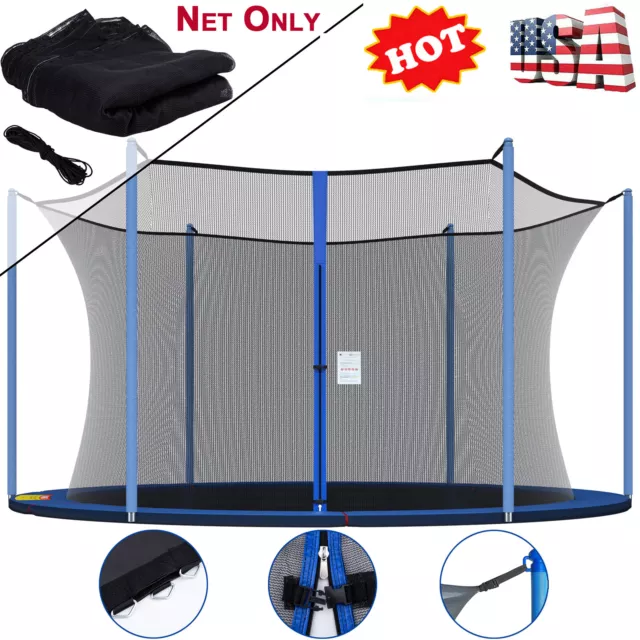 12/13/14/15FT Round Trampoline Safety Enclosure Net 4-8 Pole Replacement Netting