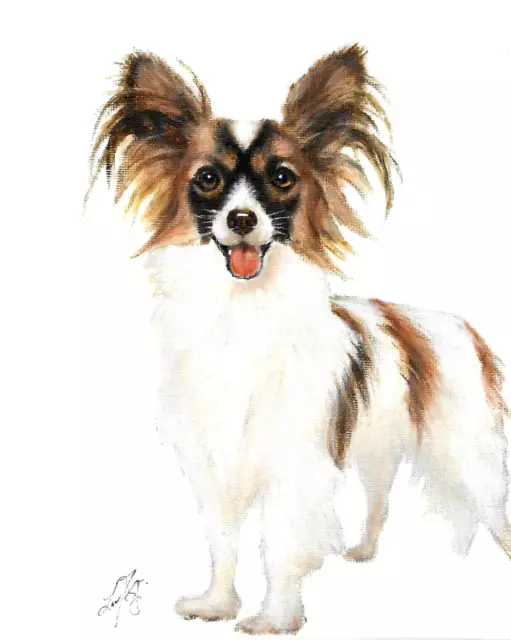 ✤ Original Oil Portrait Painting PAPILLON  Puppy Dog Artist Signed Artwork Art