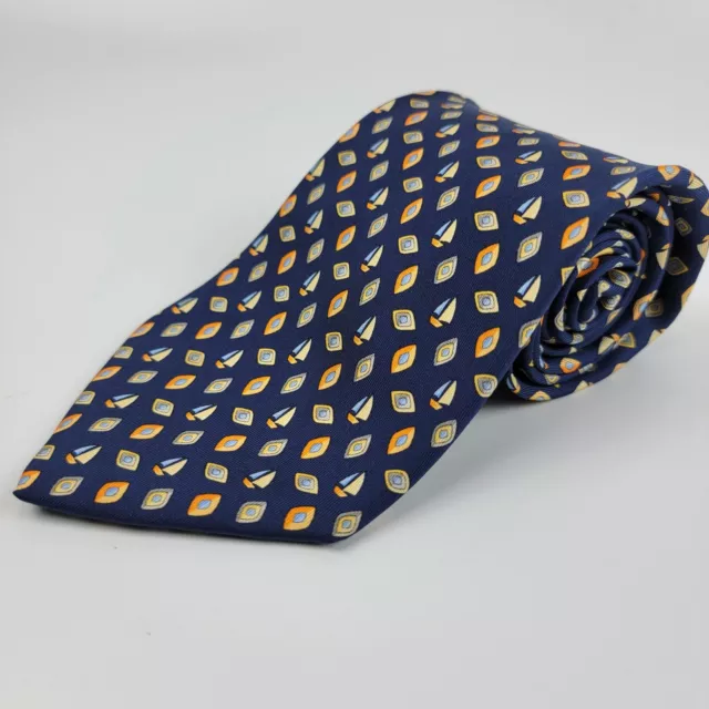 SALVATORE FERRAGAMO TIE Sailboat Geometric on Blue 100% Silk Necktie Italy EUC