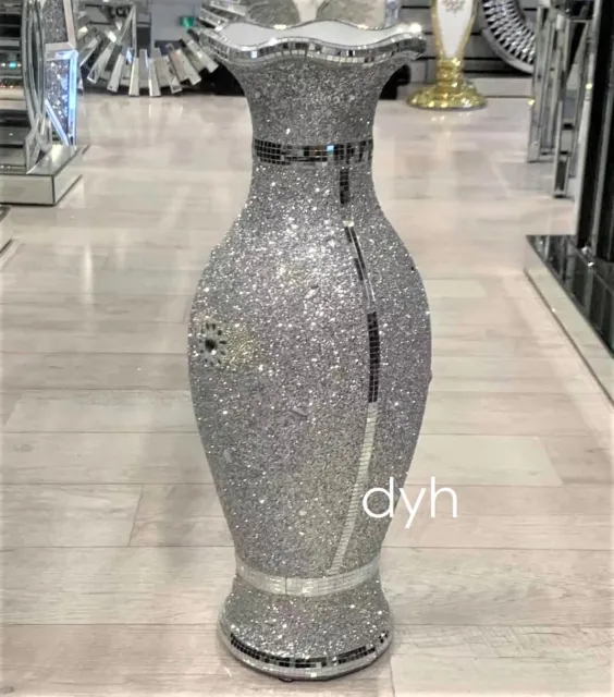 Silver Sparkly Vase Romany Mirrored Blingy Mosaic Italian 60CM Home Decor UK