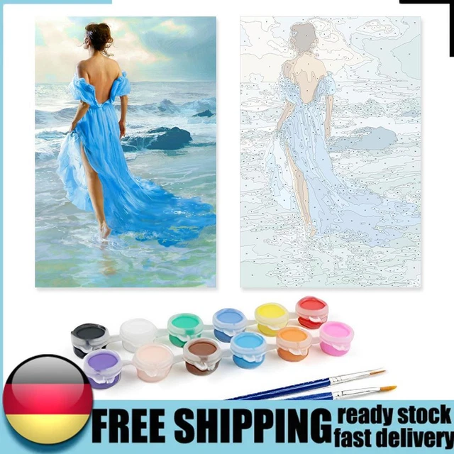 Pintura al óleo sin marco por números hágalo usted mismo elegante para mujer espalda imagen artesanal para el hogar DE