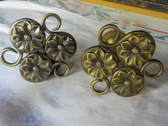Antique Brass Curtain Drapery Tiebacks ~ Qty. 2 ~ Large Daisies & Scrolls