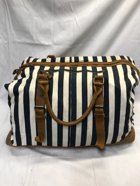 Large Canvas Duffle Tote Travel Bag for Women BAOSHA Carry Blue Strips Weekender