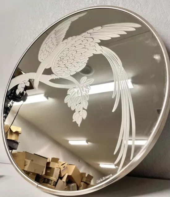 Beautiful mcm bird of paradise circle mirror vintage Gloria Eriksen