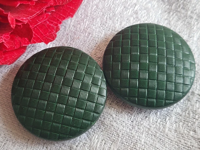 Duo De Boutons Vintage Vert Effet Corne - Diamètre 3,3 Cm - Réf. 741 - Origine France