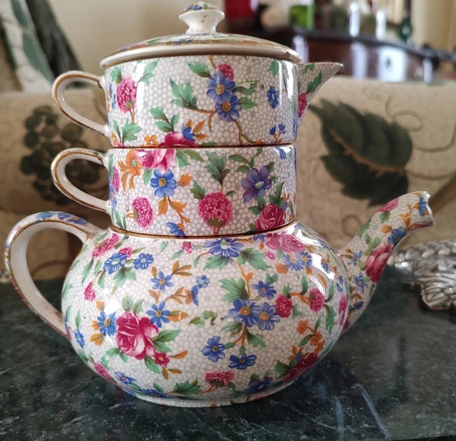 Vintage Royal Winton Grimwades Mini Stacking Tea Set Old Cottage Chintz 2