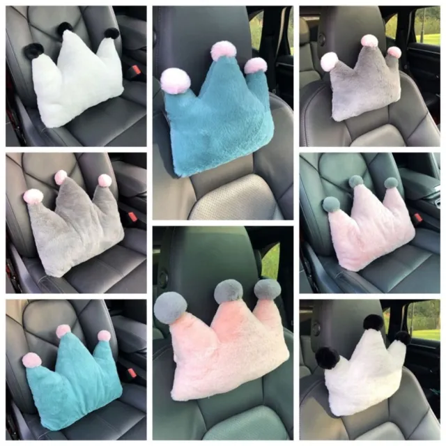 Soft Crown Car Plush Headrest Crown Car Waist Pillow  Car Interior Ornaments 3