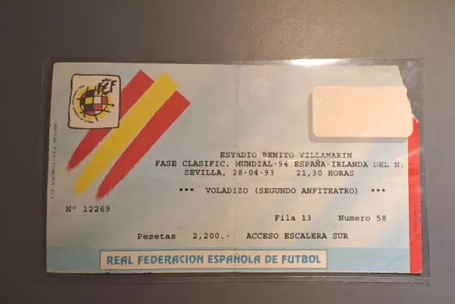Ticket Entrada Football Futbol Spain España Northern Ireland 1993 Sevilla