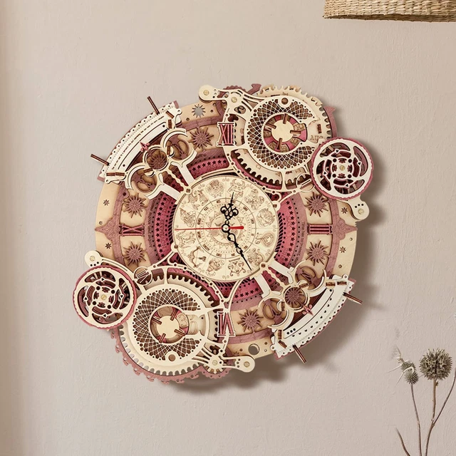 ROKR Zodiac Wall Clock 3D Wooden Puzzle Kit DIY Mechanical Model Clock Xmas Gift