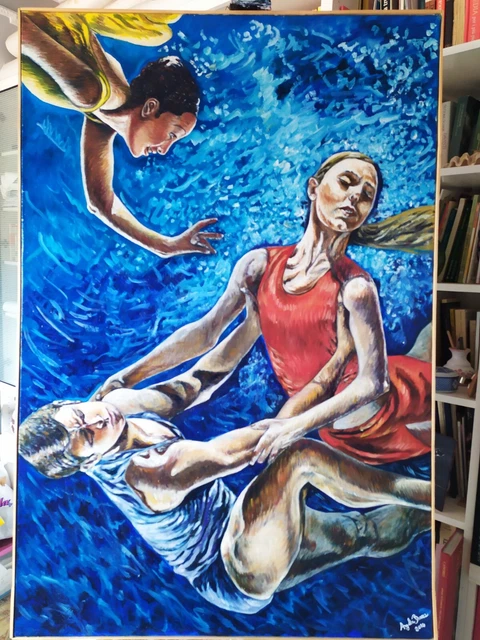 QUADRO DIPINTO AD OLIO Figurativo " Il Ratto di Proserpina" 100 X 120 cm
