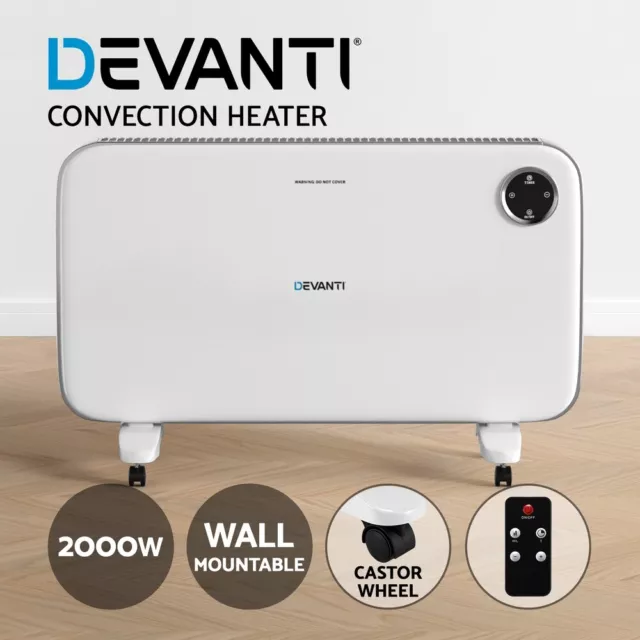 Devanti Convection Heater Electric Heaters Freestanding Wall Mounted White 2000W