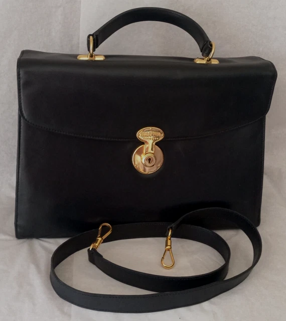 Great! Goldpfeil Kelly Black Leather Satchel Briefcase Shoulder Handbag Germany