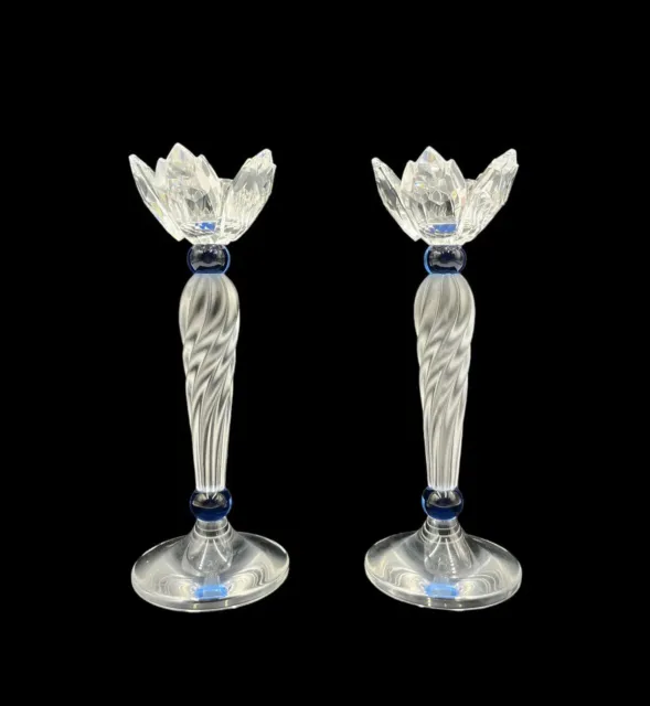 Swarovski Crystal Blue Flower Candle Holder Pair