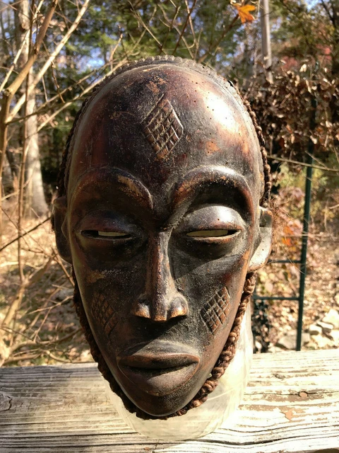 Beautiful Antique African Hand Carved Ornate Kuba Helmet Mask-Ivory Coast Africa