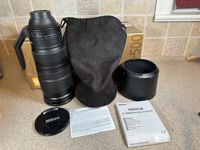Nikon AF-S NIKKOR 200-500mm f/5.6E ED VR Lens with Hood, Mount, Manual, Box