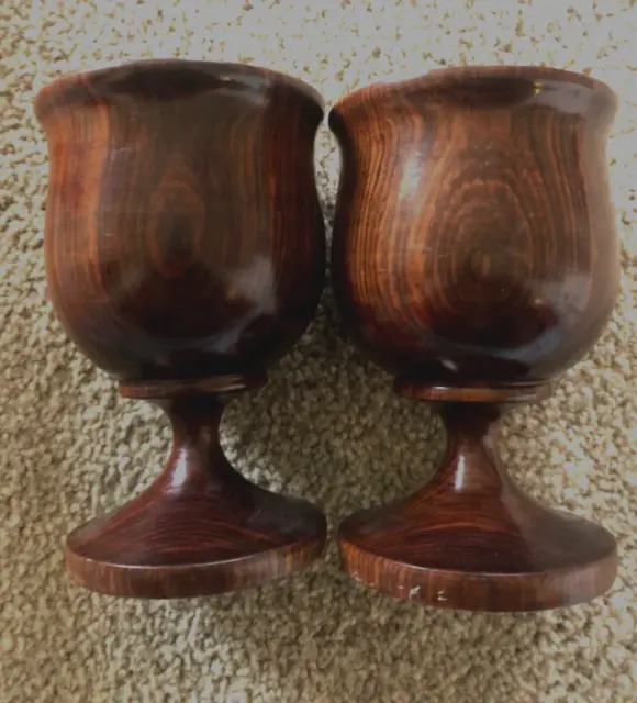2 Wooden Goblets Dark Wood