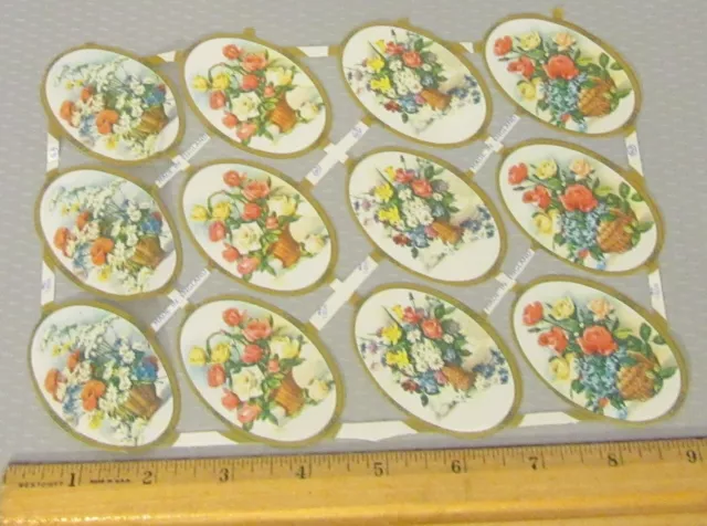 vtg FLORAL PAPER SCRAPS die cut sheet flower baskets MLP England 9x6"