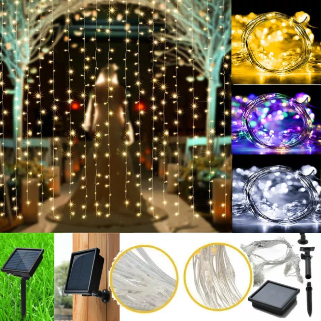 300 LED Solar Curtain Fairy String Lights Hanging Patio Window Garden Party Lamp