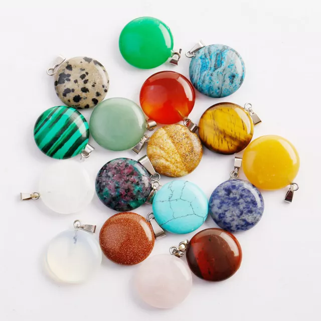 Charm natural crystal stone round necklace pendant for jewelry making 25pcs