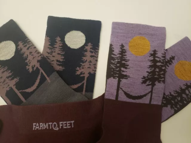 2 Pair lot Farm to Feet Mens Asheville Merino Wool 3/4 Crew Hiking Hammock Socks