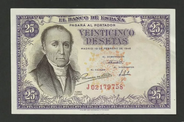 Bonito Billete De 25 Pesetas De Febrero De 1946-Sin Circular-