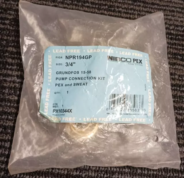 Nibco Pex PX10344x, Grundfos 15-18 pump connection kit, pex and sweat, NPR194GP