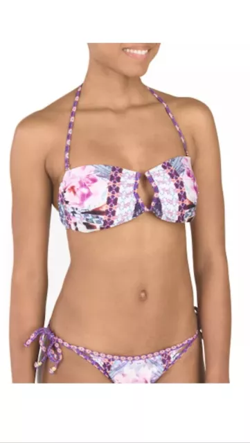 NWT $148 Nanette Lepore Bollywood Sz M Bandeau Top & Sz L Vamp Side-Tie Bottom