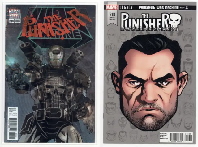 Punisher #218 LENTICULAR 3D & HEADSHOT Variant Cover SET 2017 WAR MACHINE Marvel