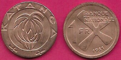Katanga 1 Franc 1961 Unc Bananas Within Circle,Cross,Value & Date Within Circle
