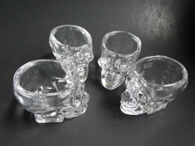 4- Crystal Head Vodka Skull Liquor 2+ oz. Shot Clear Glasses ~Set Of Four~