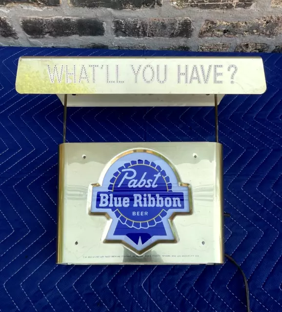 Vintage Lighted Pabst Blue Ribbon Advertising Beer Sign What'll You Have Light