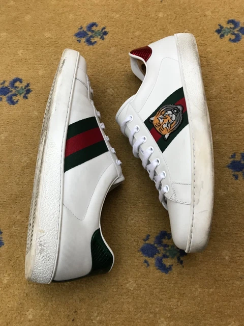 GUCCI ACE TRAINERS Sneaker Shoes White Leather Tiger UK 11 US 12