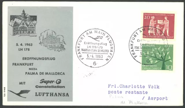 Luftpost Erstflug Lufthansa Frankfurt - Nizza - Palma de Mallorca 1963, D243