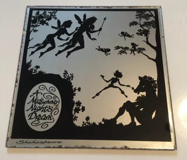 Vintage Antique Shakespeare Midsummer Nights Dream Silhouette Print Mirror Tile