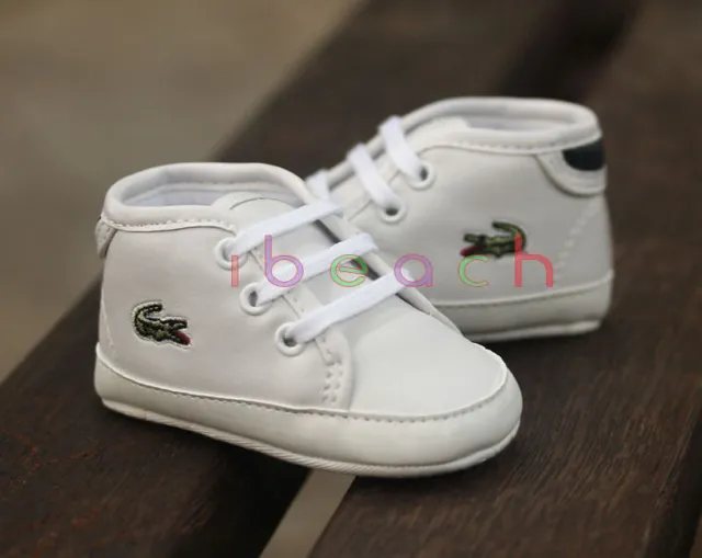 Newborn Baby Boy Girl Pre-Walker White Pram Shoes Soft Sole Laces Sneakers 0-18M