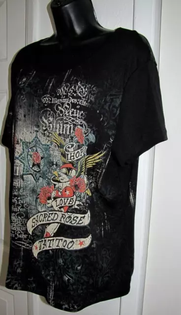 NWT Blue Canyon  Woman's Top Tee short-sleeve Graphic Roses Tattoo Black 2X
