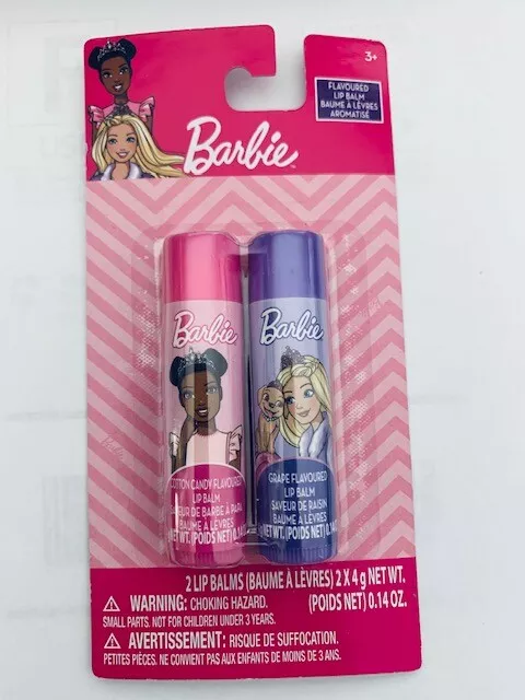 Barbie Lip Balm, 2 Tubes - 1 Cotton Candy & 1 Grape Flavor - Each .14 oz-Age 3+