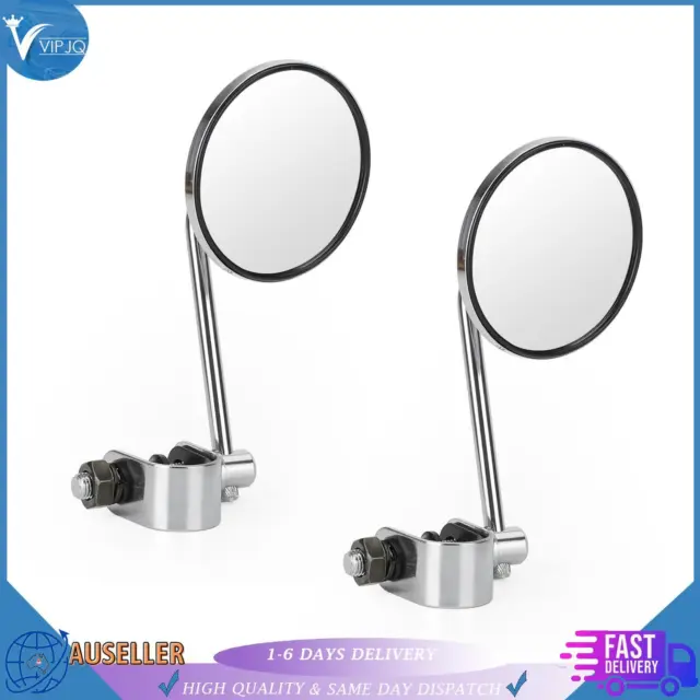 2PCS Old style Clamp On 3" Round Rear View Mirrors For Cafe Racer Chopper Bobber