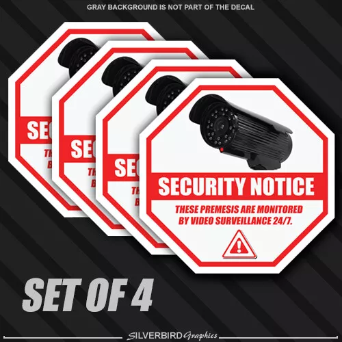 4x Security Camera Surveillance Sticker CCTV System Video Warning Decal Notice
