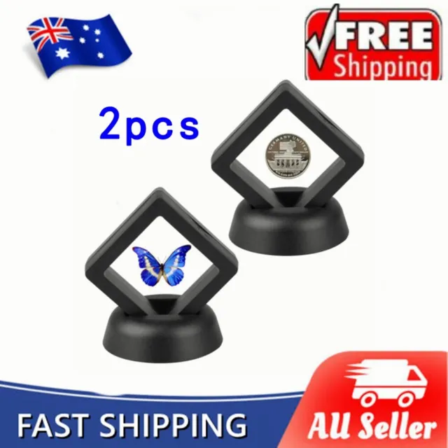 2* - 3D Floating Coin Display Frame Holder Box Case W/ Black Stand AU STOCK
