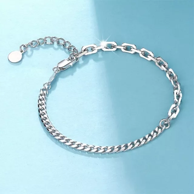 Pure Platinum 950 Chain Women Lucky Square Cable Curb Cuban Link Bracelet 9-9.2g